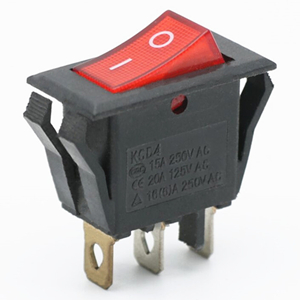 KCD3-101N - 2 S.P.S.T On-off Red lighted rocker switch. On/Off symbols (- and O) printed in white