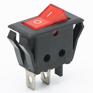 KCD3-101N - 2 S.P.S.T On-off Red lighted rocker switch. On/Off symbols (- and O) printed in white