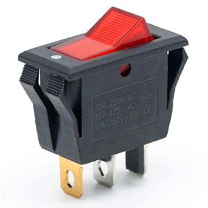 KCD3-101N - 2 S.P.S.T On-off Red lighted rocker switch. On/Off symbols (- and O) printed in white