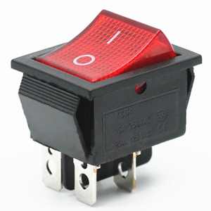 KCD4-201 Red Illuminated Square Rocker Switch On-Off