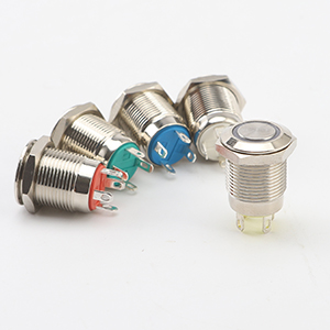 24V Push Button Switch with Blue LED Ring - Momentary