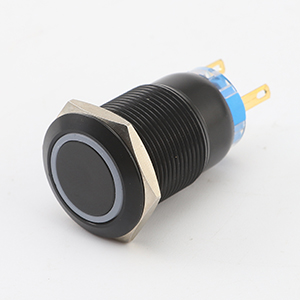 Black Aluminum Push Button Switch with Socket, 3A 12vDC Ring LED, 3/4