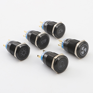 19mm Latching Push Button Switches SPDT ON/Off Waterproof Black Metal 12V Ring LED with Wire Plug Blue