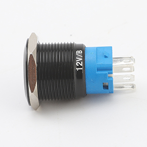 19mm Latching Push Button Switch 12V Power Symbol Light 1NO1NC SPDT ON/OFF Black Metal Shell