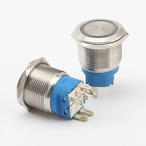 22mm Push Button Switch 15A 24V Latching Momentary 2NO DPST Angel Eye LED Stainless Steel Round Self-Locking